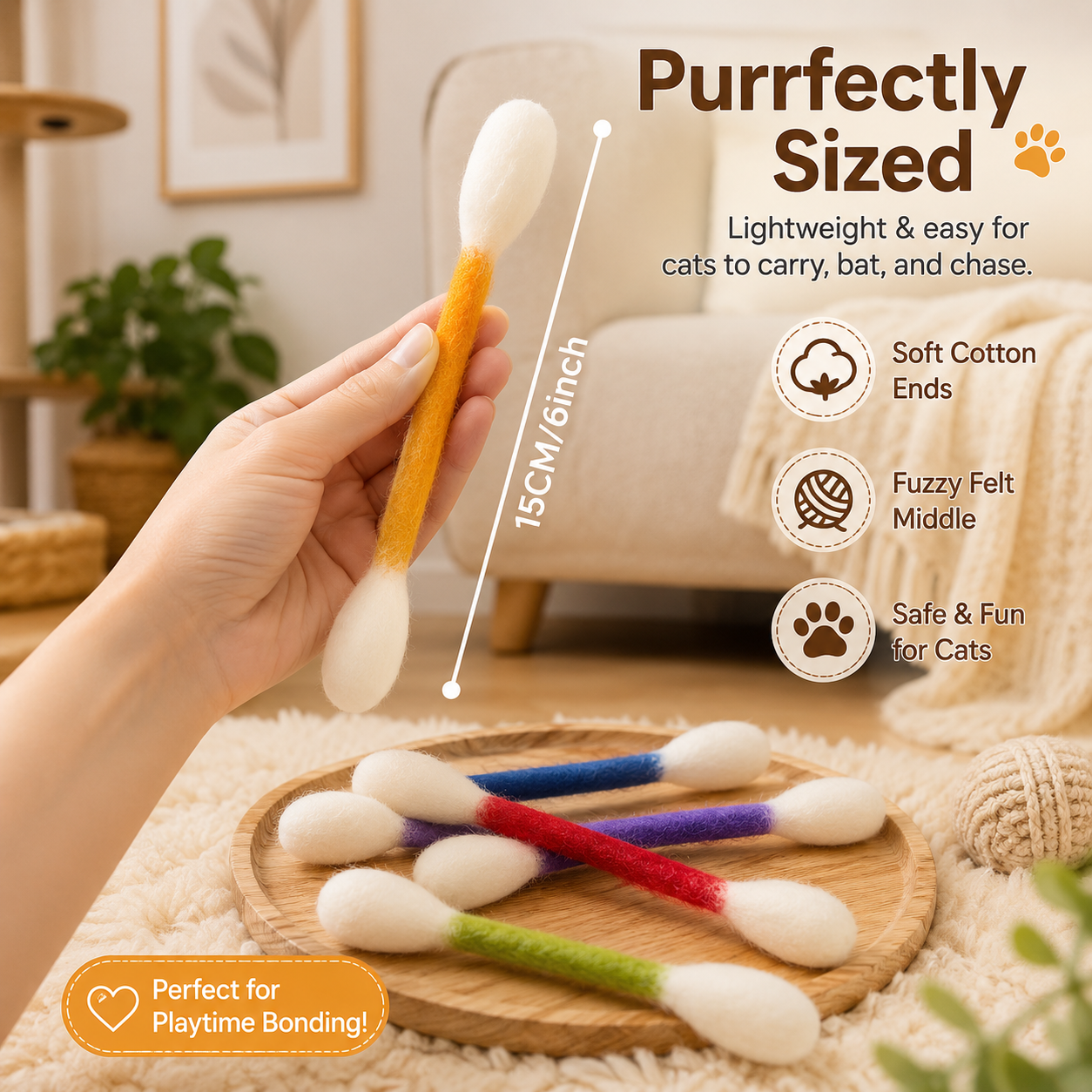 6 Pack Giant Q Tip Catnip Toys for Interactive Play and Teething