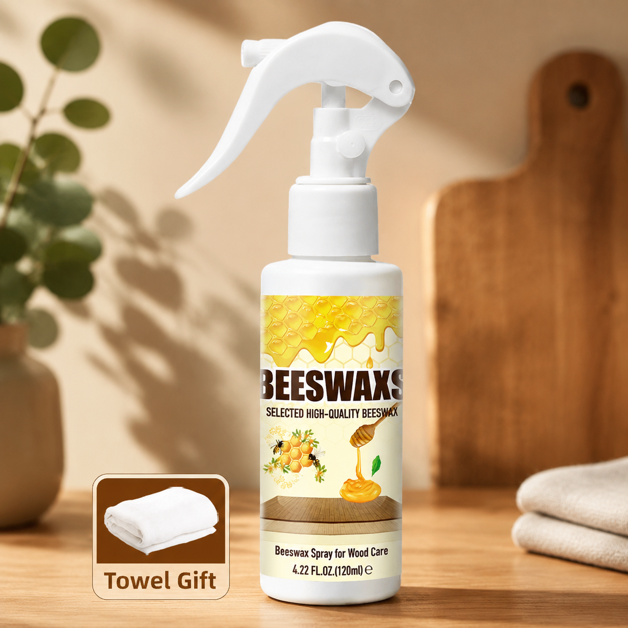 Beeswax Wood Care Spray 120ml with towel