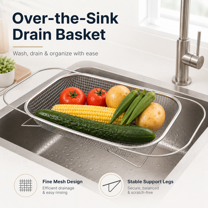 Adjustable Over the Sink Kitchen Strainer Basket