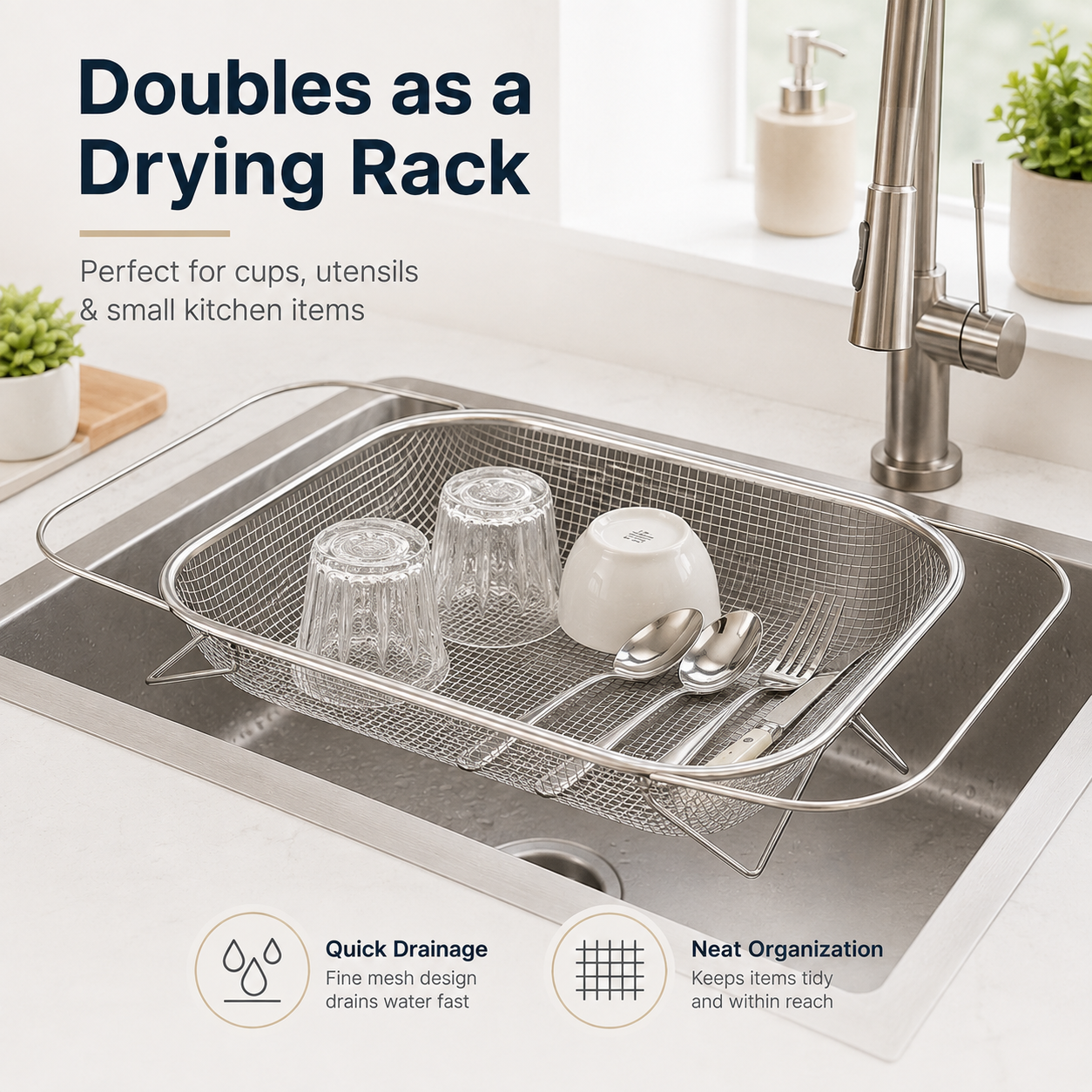 Adjustable Over the Sink Kitchen Strainer Basket