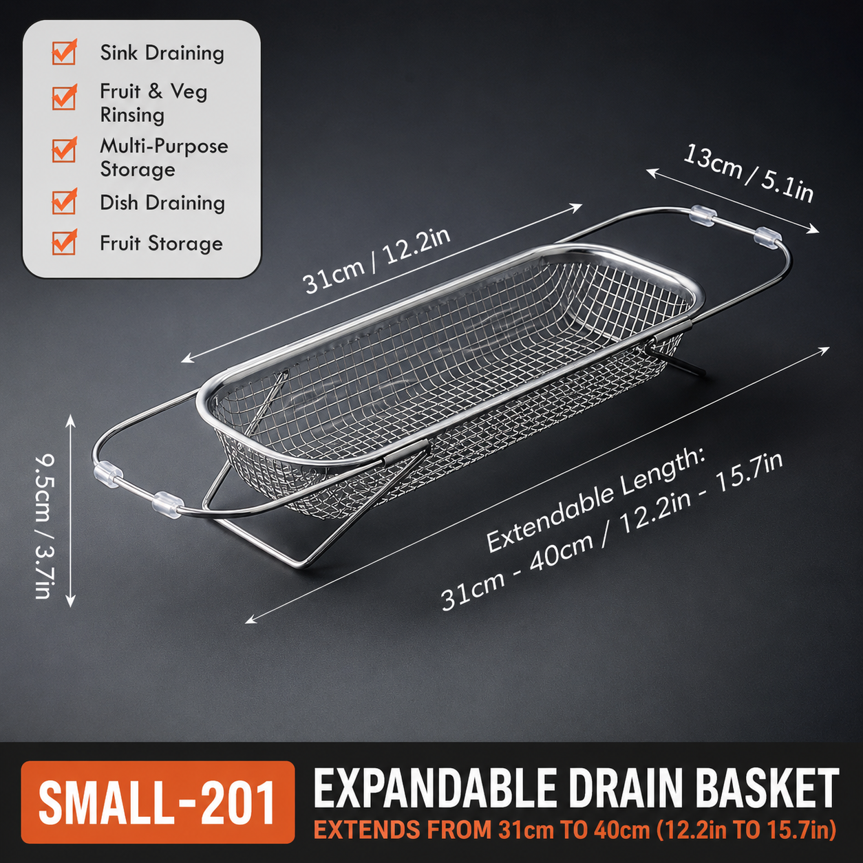 Adjustable Over the Sink Kitchen Strainer Basket