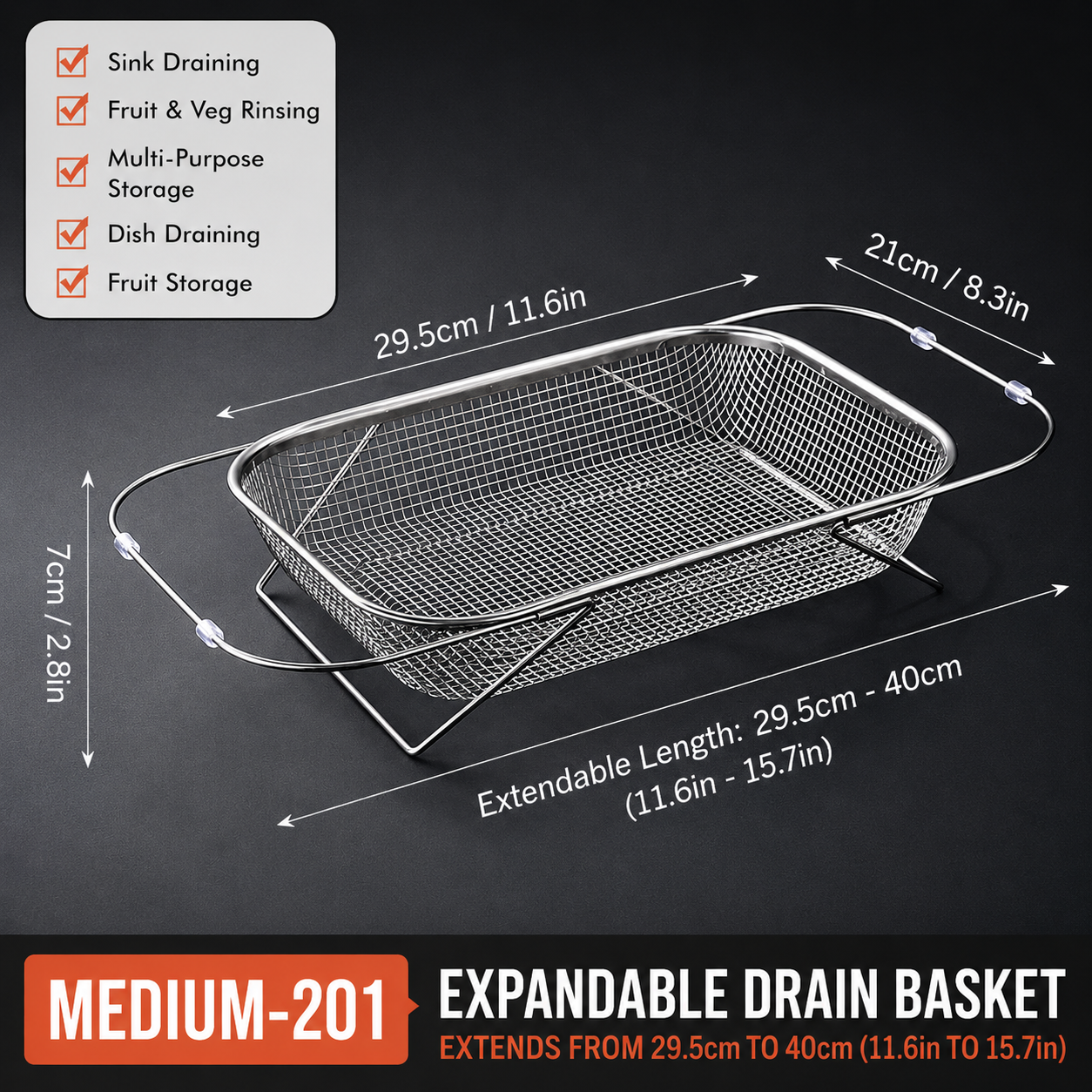 Adjustable Over the Sink Kitchen Strainer Basket