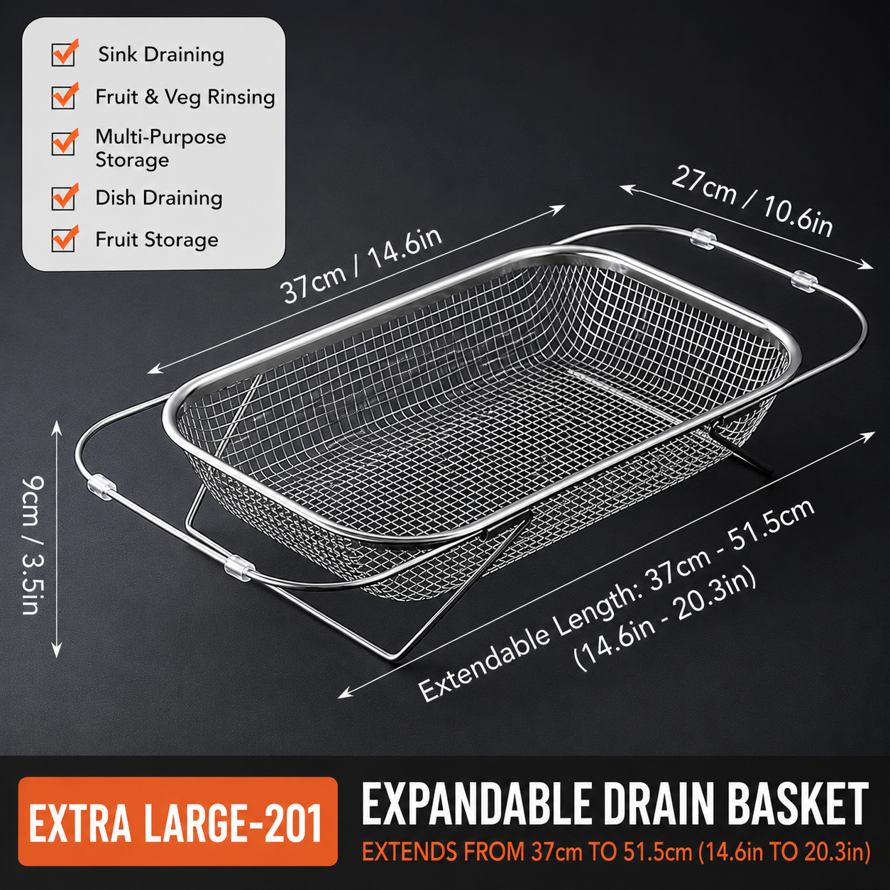 Adjustable Over the Sink Kitchen Strainer Basket