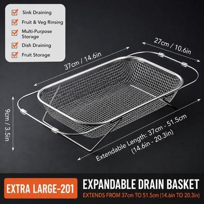 Adjustable Over the Sink Kitchen Strainer Basket