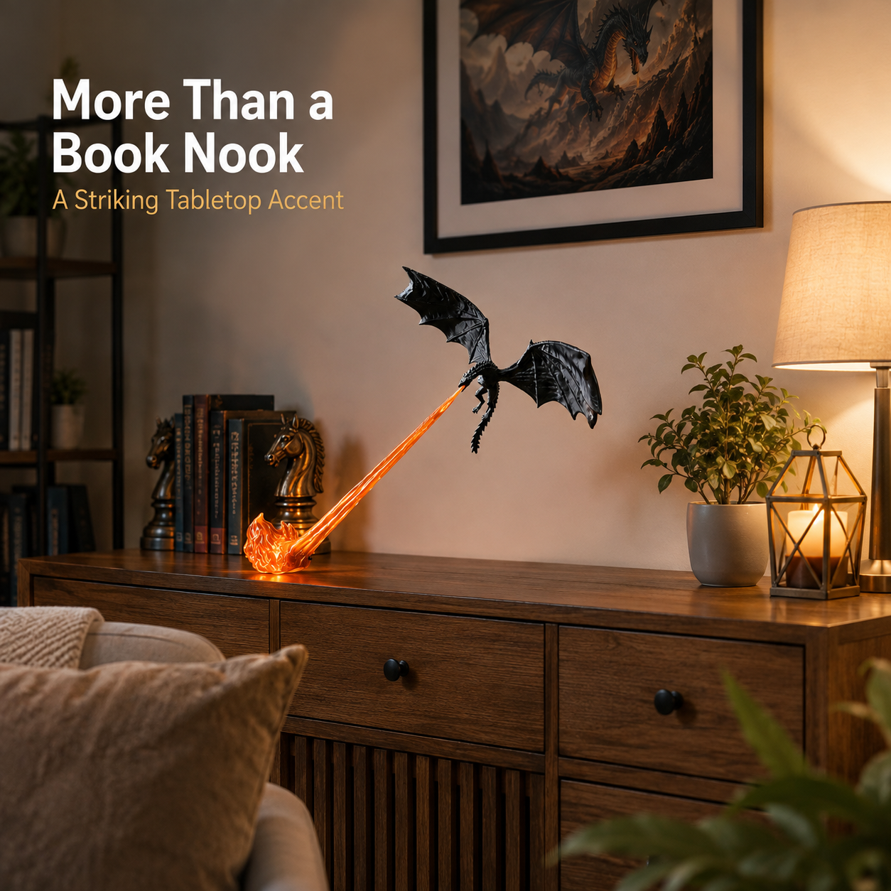 3D Printed Dragon Flame Book Nook with LED Light