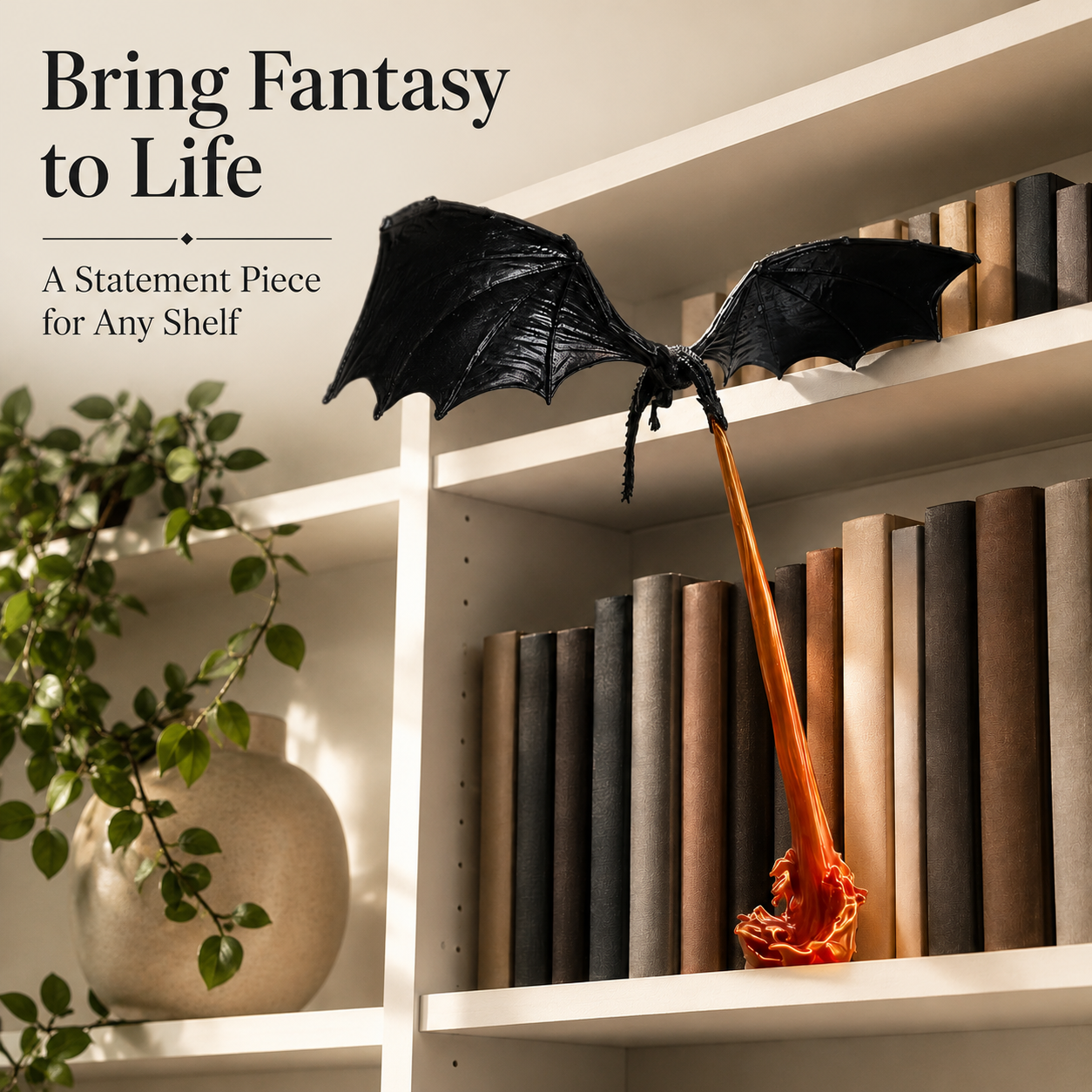 3D Printed Dragon Flame Book Nook with LED Light