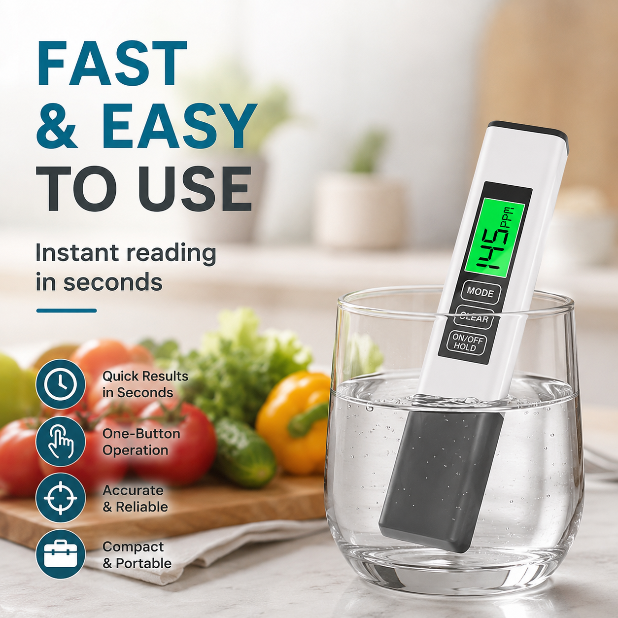 Handheld 4-in-1 Water Testing Meter for Home Use