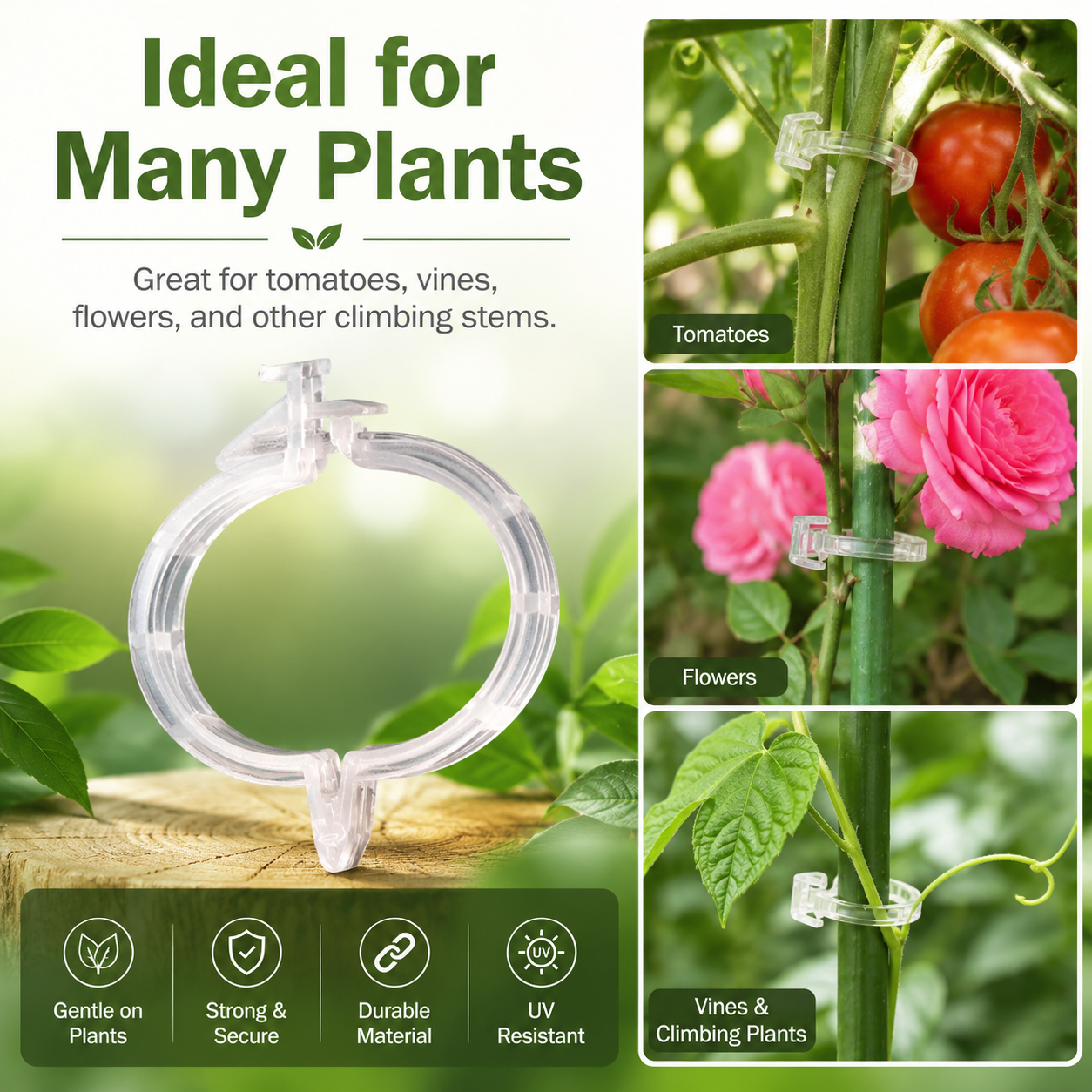 Plant Support Clips, Upright Growth Support for Tomato & Grape Vines【100pcs】