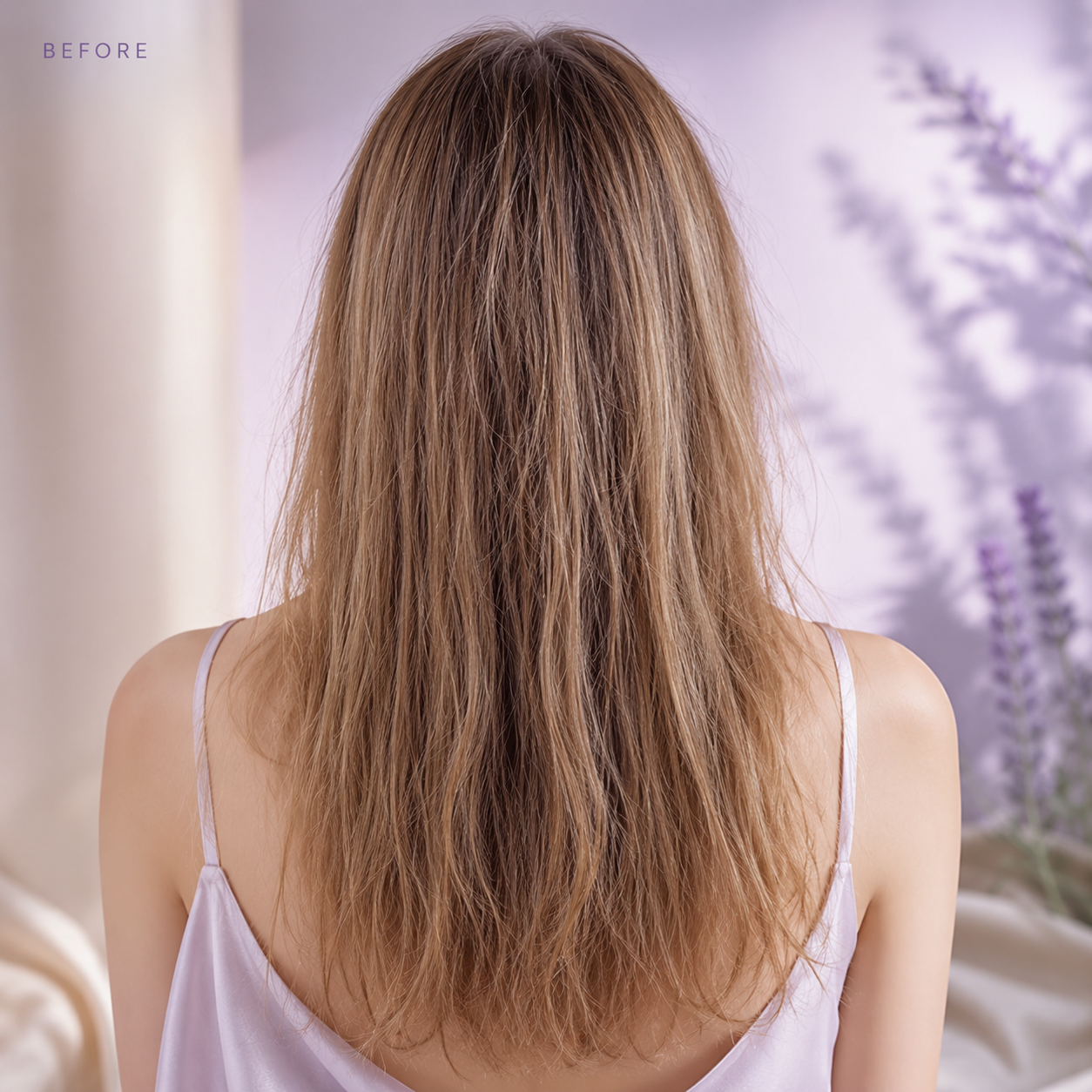 Hair before using rosemary and rice water hair spray