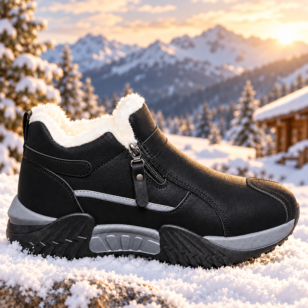 Warm Fleece Winter Snow Boots with Side Zip | Anti-Slip Outdoor Ankle Shoes