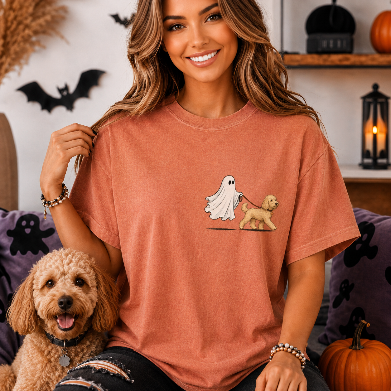 Pet Ghost Walking Dog Halloween Shirt