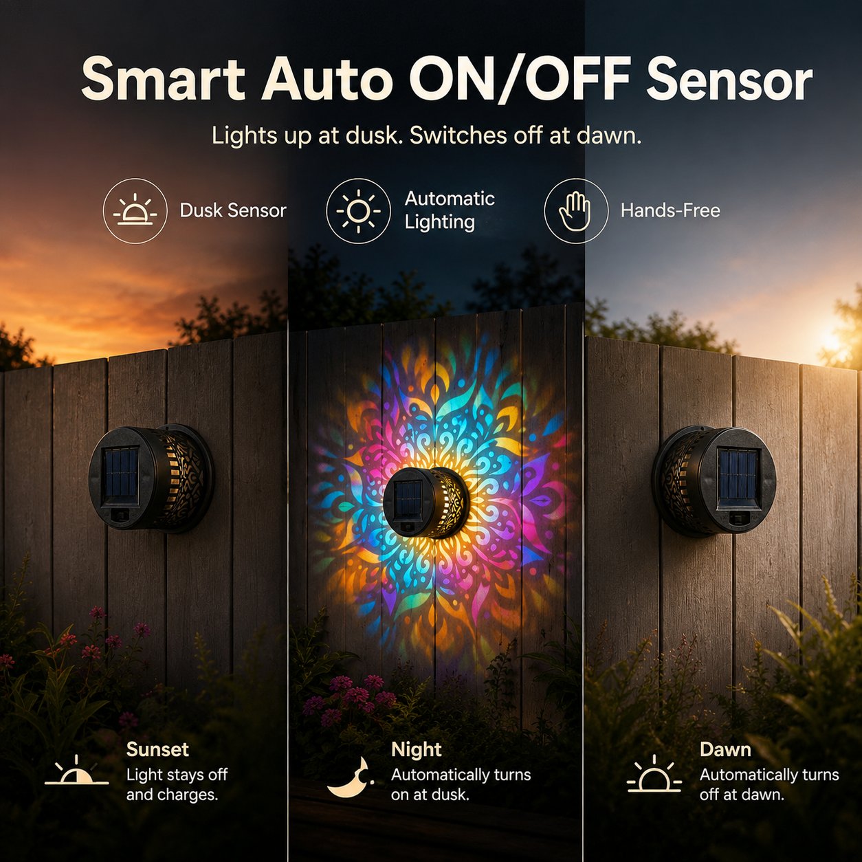 Solar Pattern Shadow Light for Garden Fence and Patio Decor