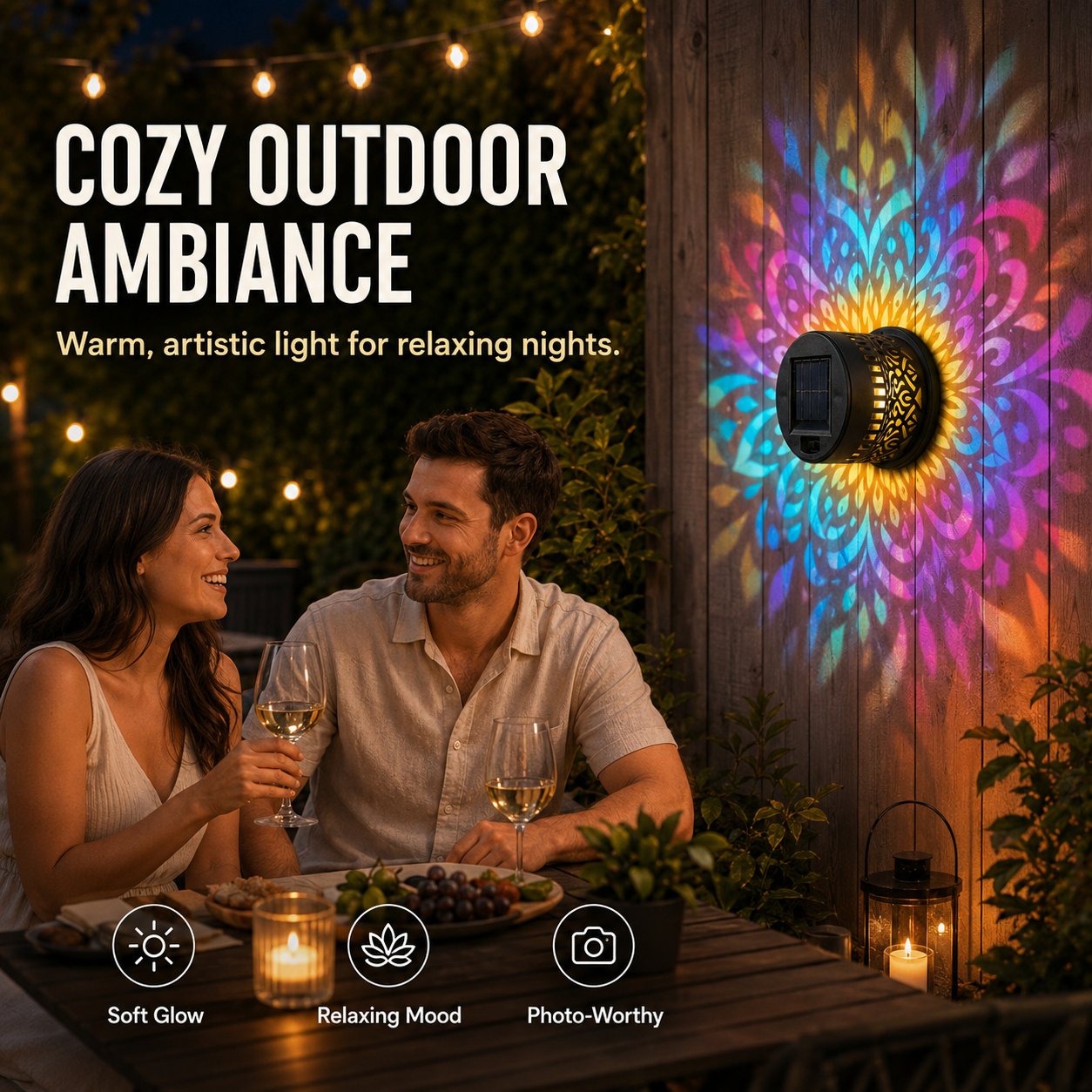 Solar Pattern Shadow Light for Garden Fence and Patio Decor