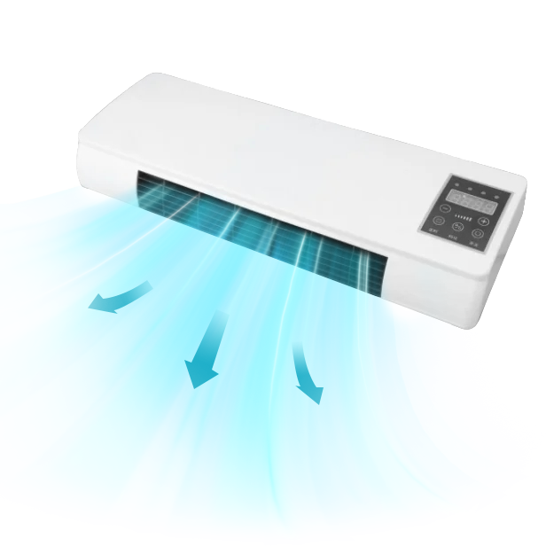 Compact wall-mounted cooling and heating unit with directed airflow