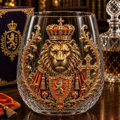 3D Crowned Lion Crystal Whiskey Glass