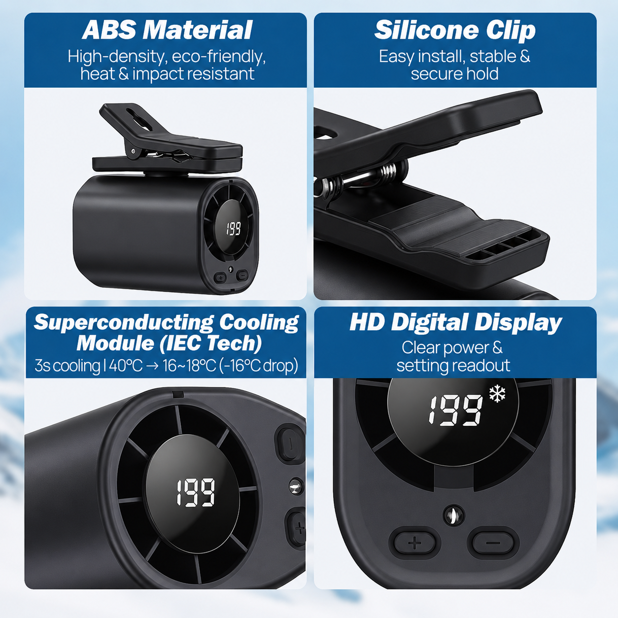 Car Clip Fan with 360° Rotation & USB Rechargeable