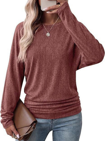 Womens Long Sleeve Shirts Ruched Hem Fall Tops Lightweight Sweaters