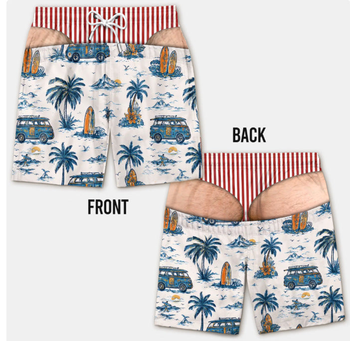 Men's Quick Dry Printed Swim Trunks with Pockets and Drawstring