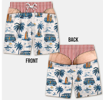 Men's Quick Dry Printed Swim Trunks with Pockets and Drawstring