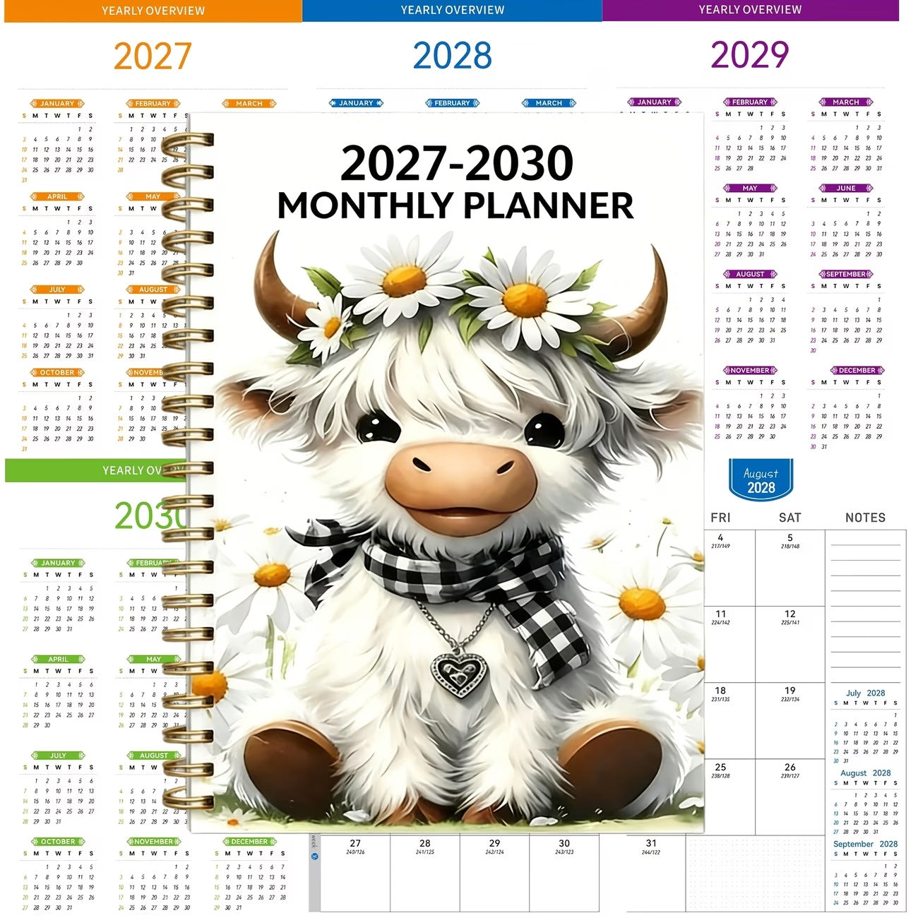 Highland Cow 4 Year Monthly Planner and Goal Planner