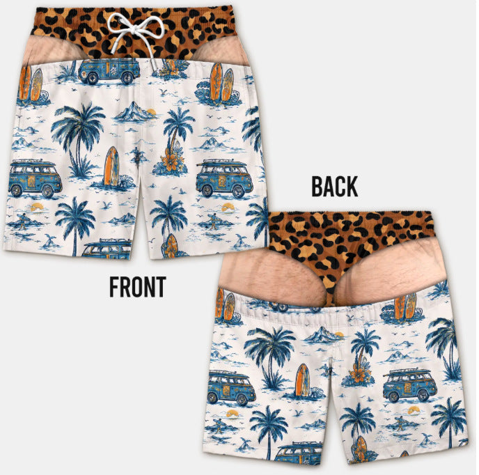 Men's Quick Dry Printed Swim Trunks with Pockets and Drawstring