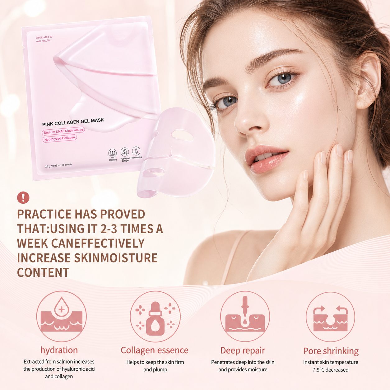 Pink Collagen Gel Face Mask 4 Sheets