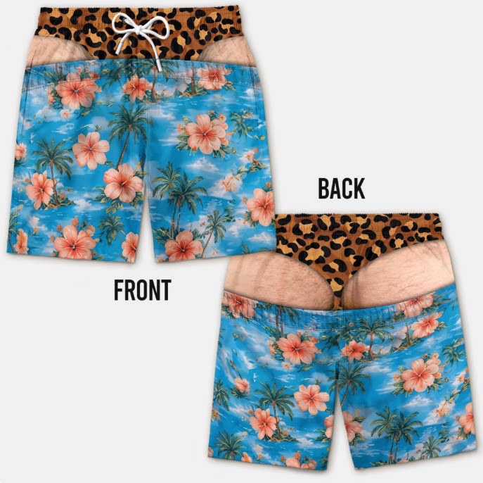 Men's Quick Dry Printed Swim Trunks with Pockets and Drawstring