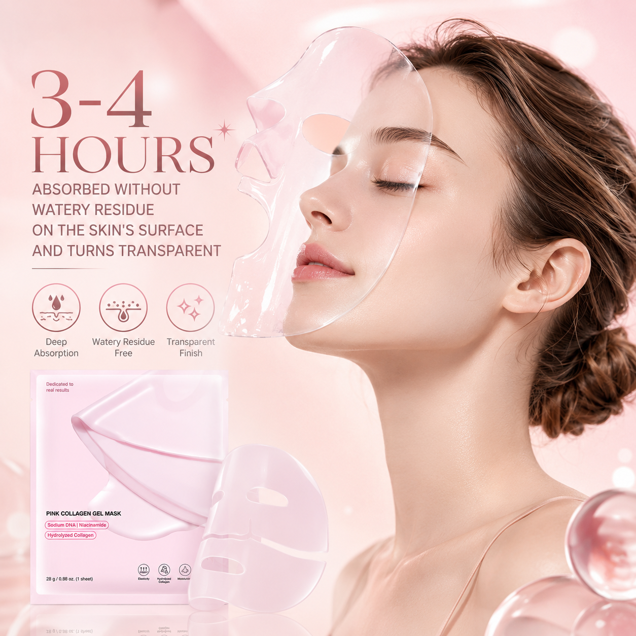 Pink Collagen Gel Face Mask 4 Sheets