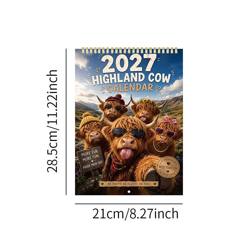 🔥2027 Funny Highland Cow Wall Calendar | A4 Hanging Calendar