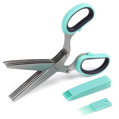 5 Blade Stainless Steel Herb Scissors with Cleaning Brush