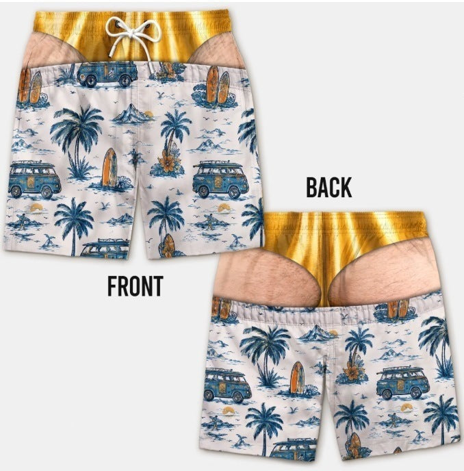 Men's Quick Dry Printed Swim Trunks with Pockets and Drawstring