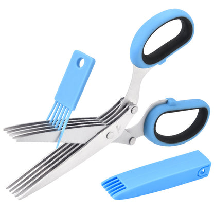 5 Blade Stainless Steel Herb Scissors with Cleaning Brush