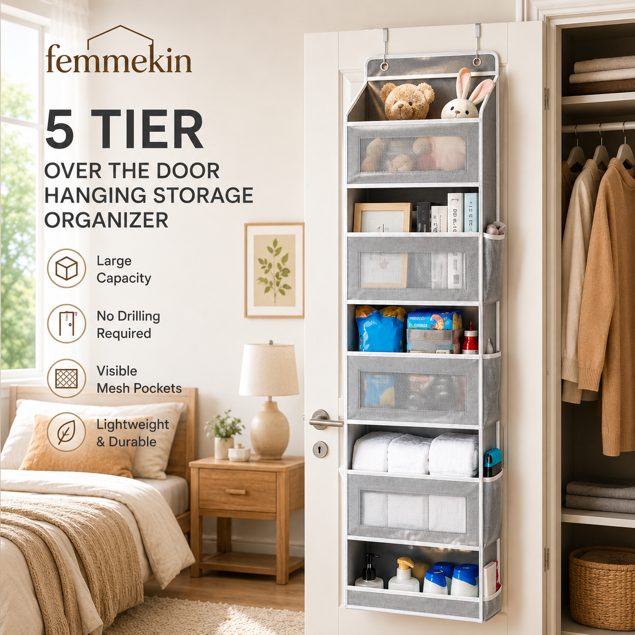 5 Tier Over The Door Hanging Storage Organizer