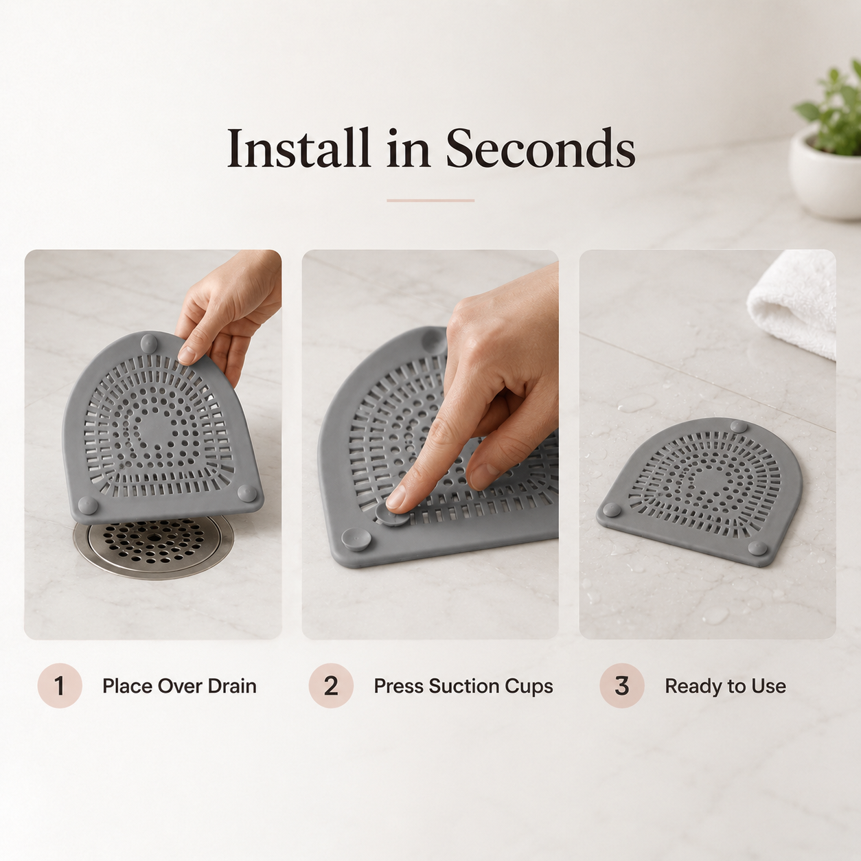 Flexible Silicone Shower Drain Hair Catcher with Suction Cups