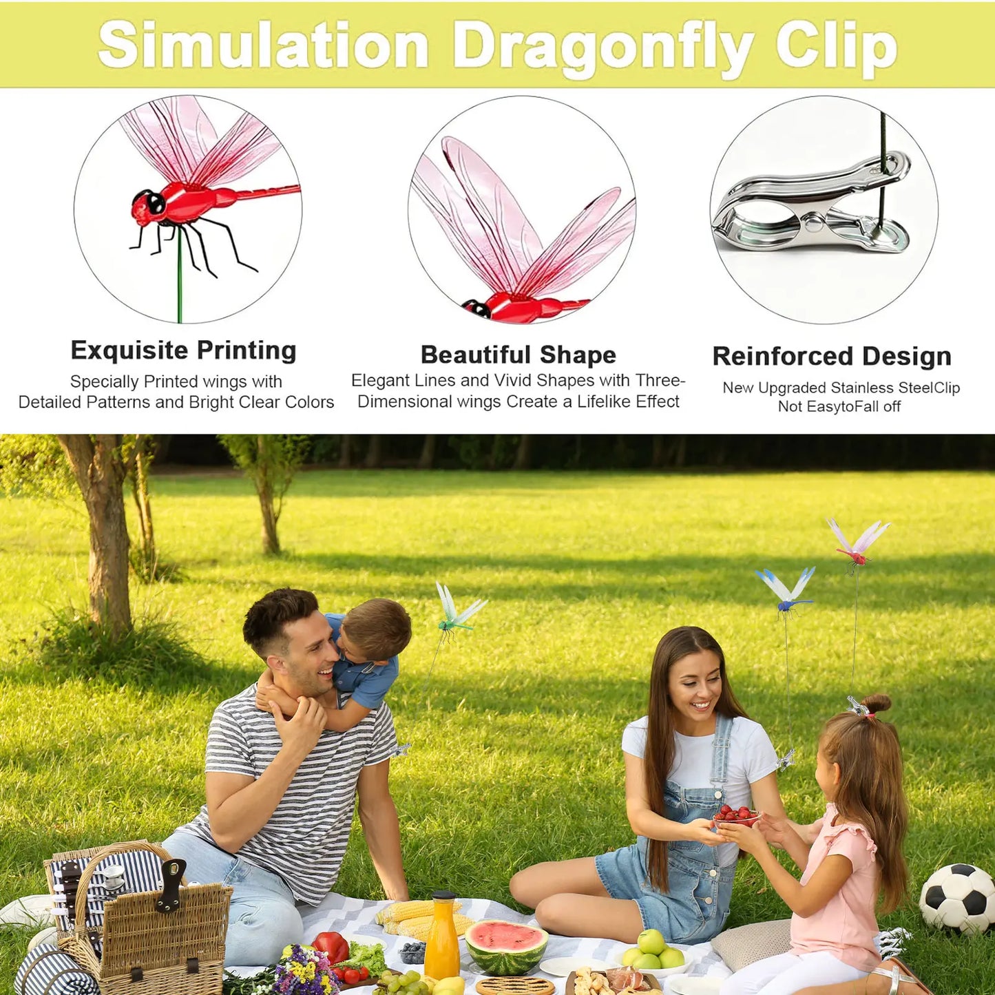 Realistic Dragonfly Garden Clips for Outdoor Decor and Insect Deterrence