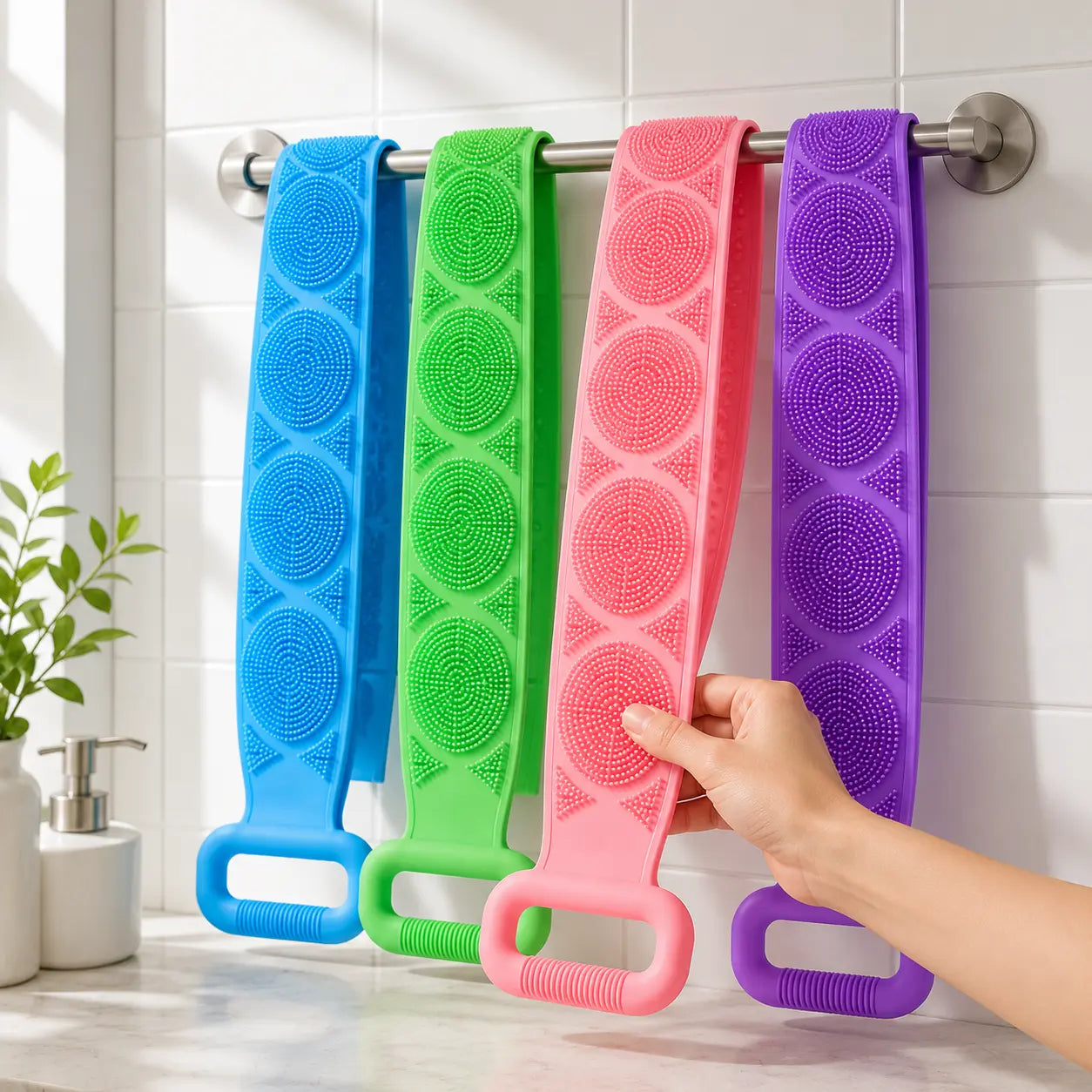 Double Sided Silicone Back Scrubber with Long Handles