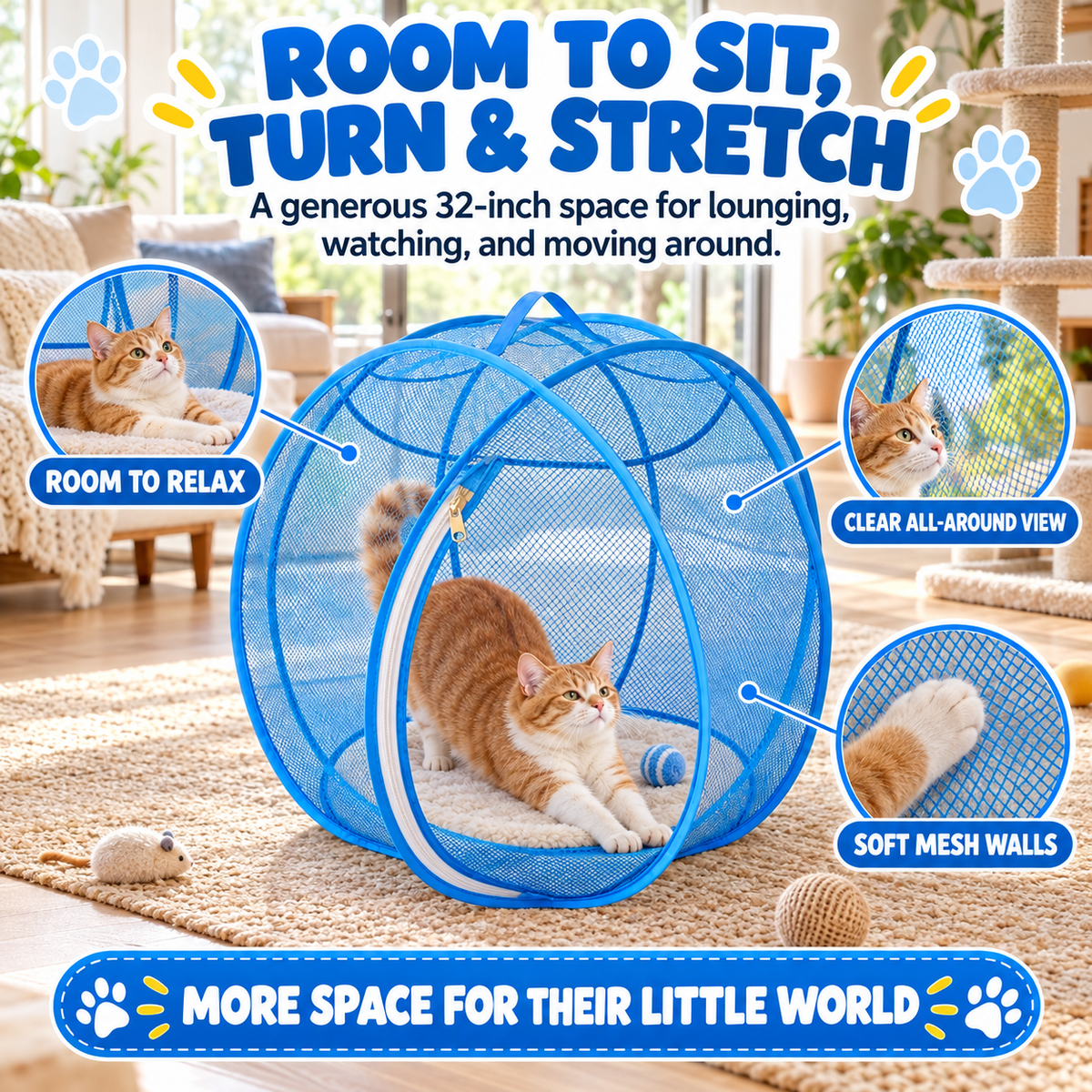 🐱 Pop Up Cat Playpen | 28-Inch Breathable Mesh Enclosure for Indoor & Outdoor Use 🌿