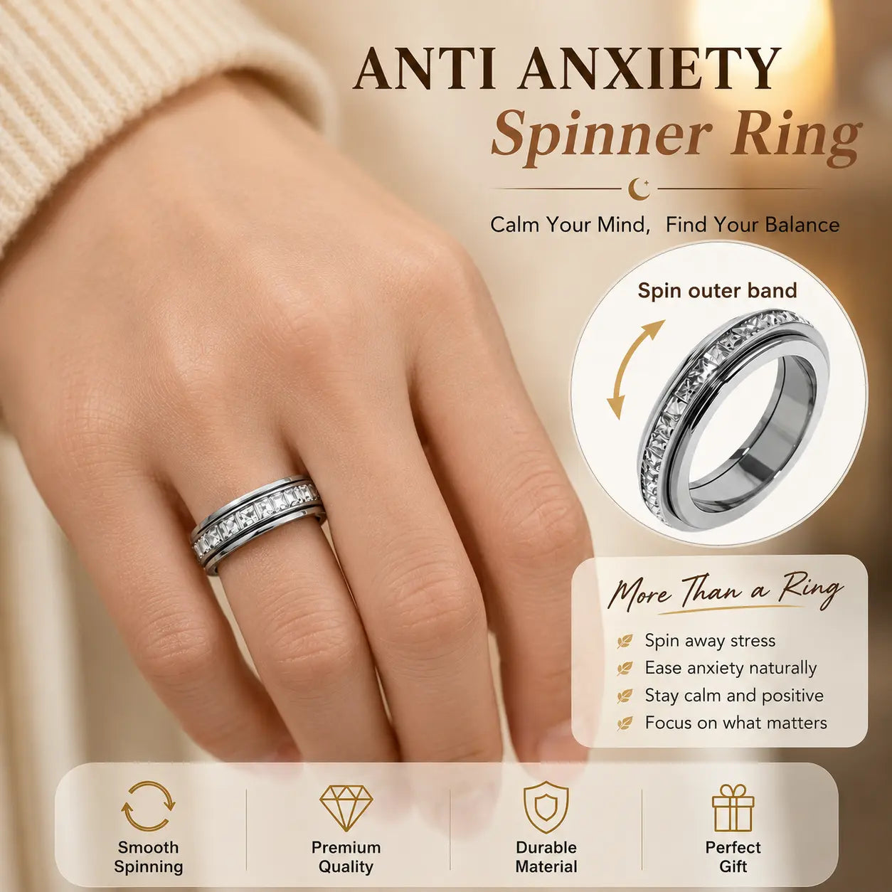 Titanium Steel Anxiety Rings - Spinning Anti-Anxiety