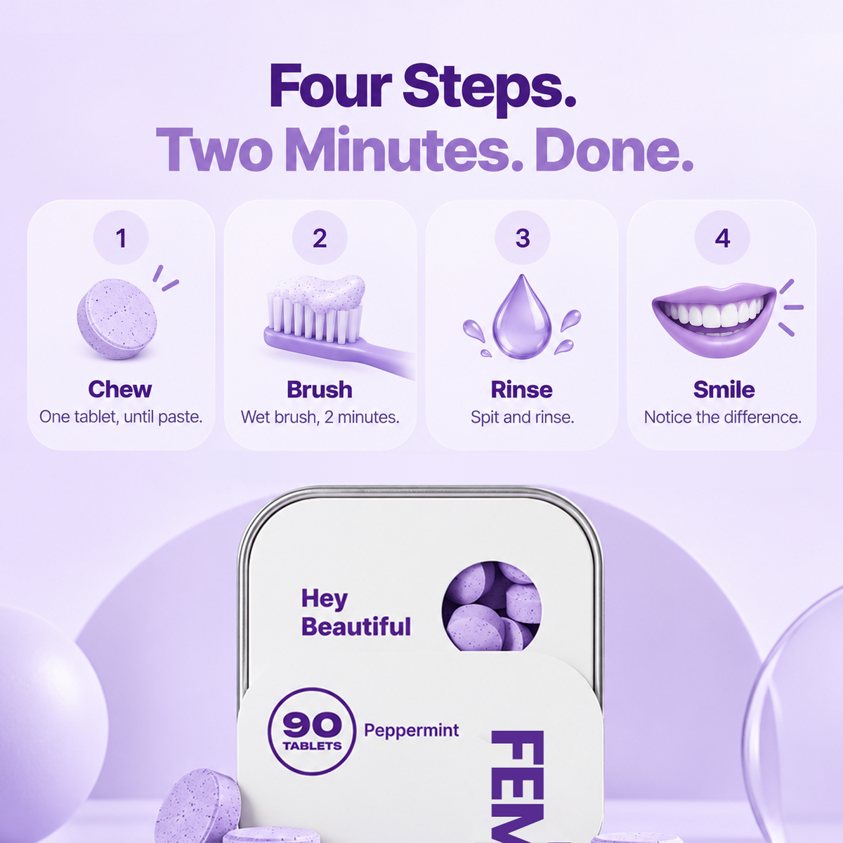 Purple Hydroxyapatite Toothpaste Tablets for Brightening & Oral Care