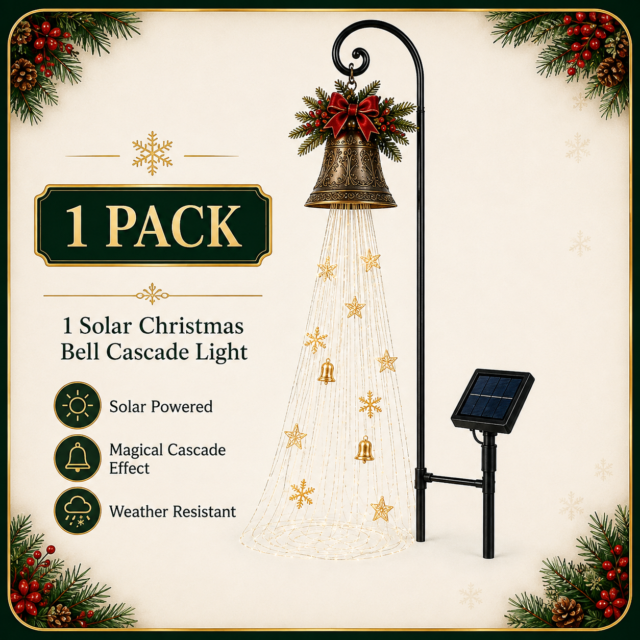🔥Hot Sale 40% OFF🎄 Christmas Bell Cascade Solar Yard Light✨