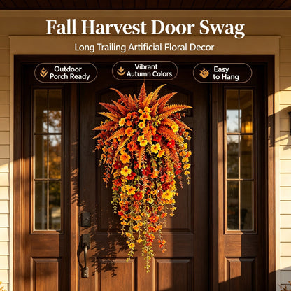 🍂 Artificial Fall Harvest Hanging Basket – Cozy Autumn Porch & Door Decor