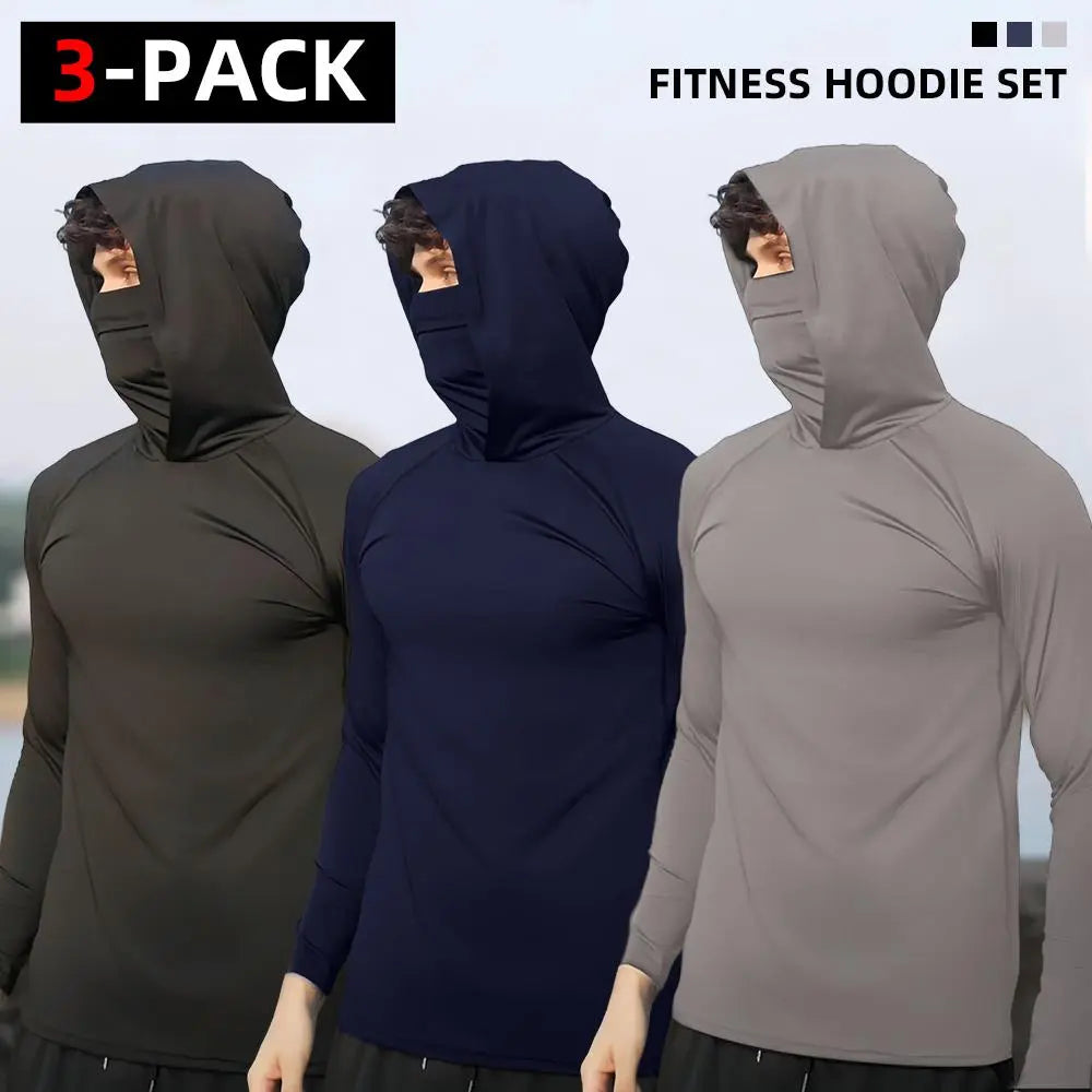 3-Piece Men's Casual Hoodie Set - Blue, Black, Gray