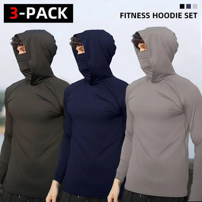 3-Piece Men's Casual Hoodie Set - Blue, Black, Gray