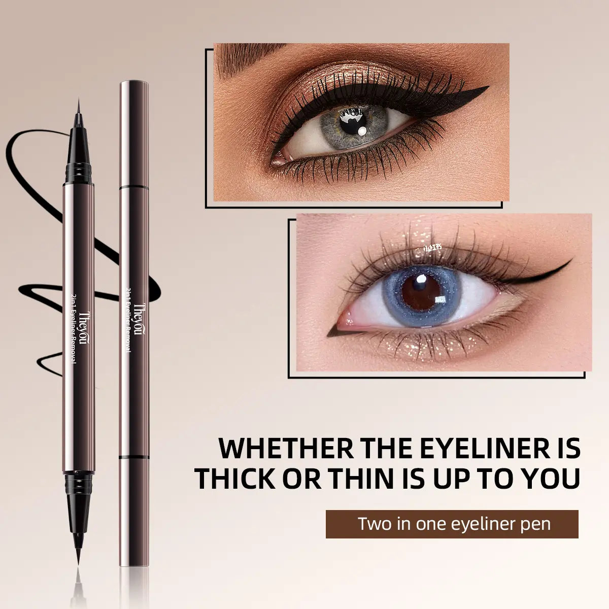 al-Ended Eyeliner Pen 24H Smudge-Proof Waterproof Liner