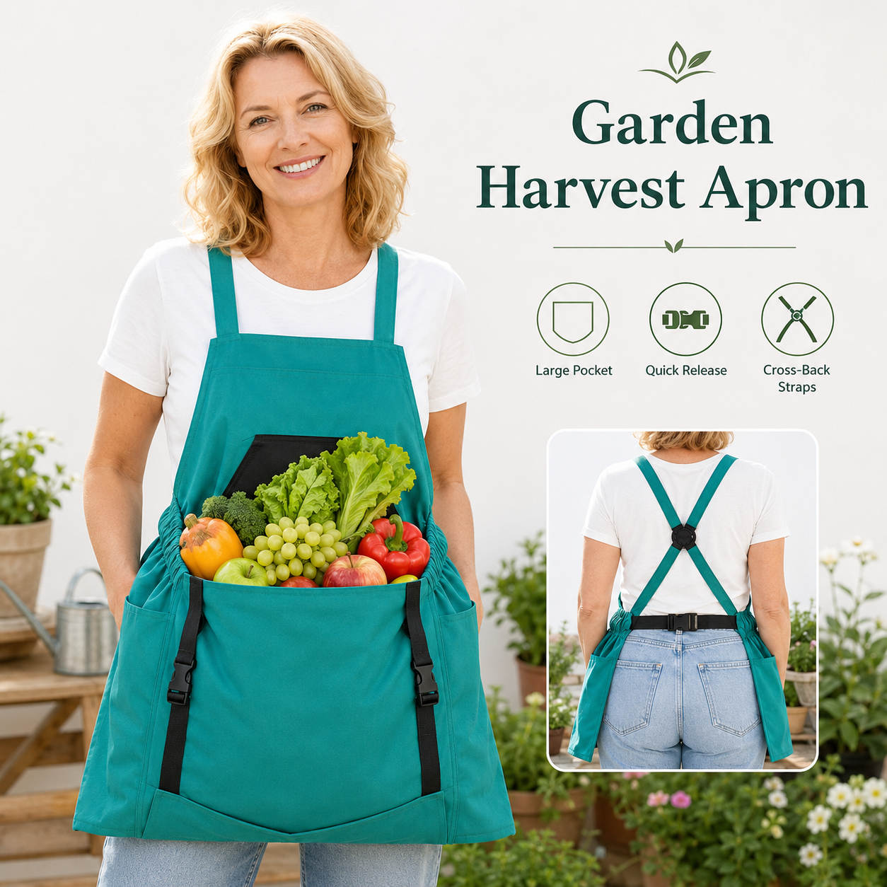 Cross Back Gardening Apron With Deep Kangaroo Release Pockets