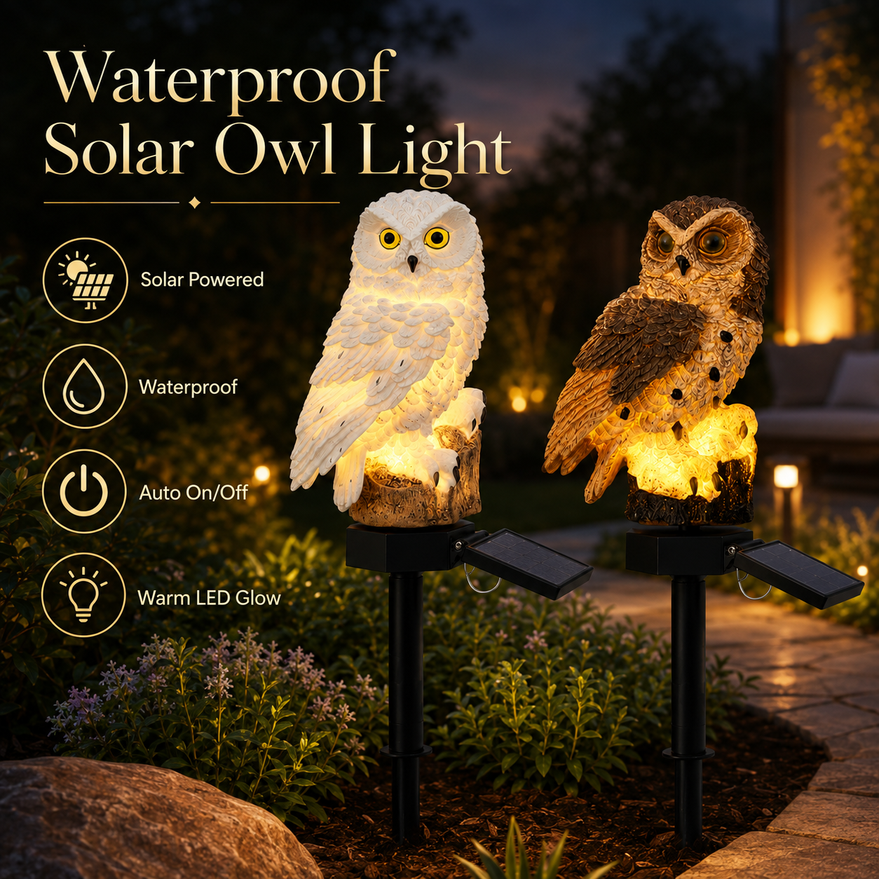 Waterproof Solar Owl Light – LED Pathway Light for Lawn, Garden & Outdoor Decor