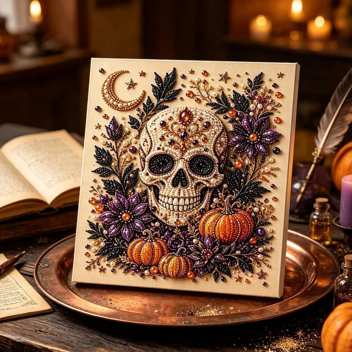 🎃 Halloween Witch Pearl Painting DIY Kit - Pumpkin Moon Diamond Art