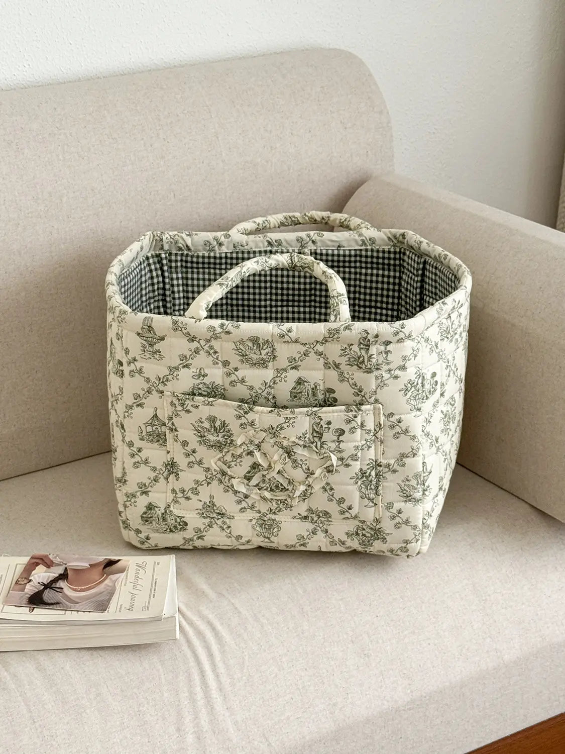 car Storage Basket, floral Fabric quilted basket for Clothes Toys & Blankets Car Trunk Organizer Backseat Storage Machine Washable  Large Capacity Woven Design room clutter  organization daily use item  summervibes 	 large capacity clothes