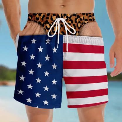 Men's Quick Dry Printed Swim Trunks with Pockets and Drawstring