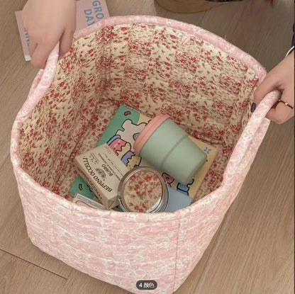 car Storage Basket, floral Fabric quilted basket for Clothes Toys & Blankets Car Trunk Organizer Backseat Storage Machine Washable  Large Capacity Woven Design room clutter  organization daily use item  summervibes 	 large capacity clothes